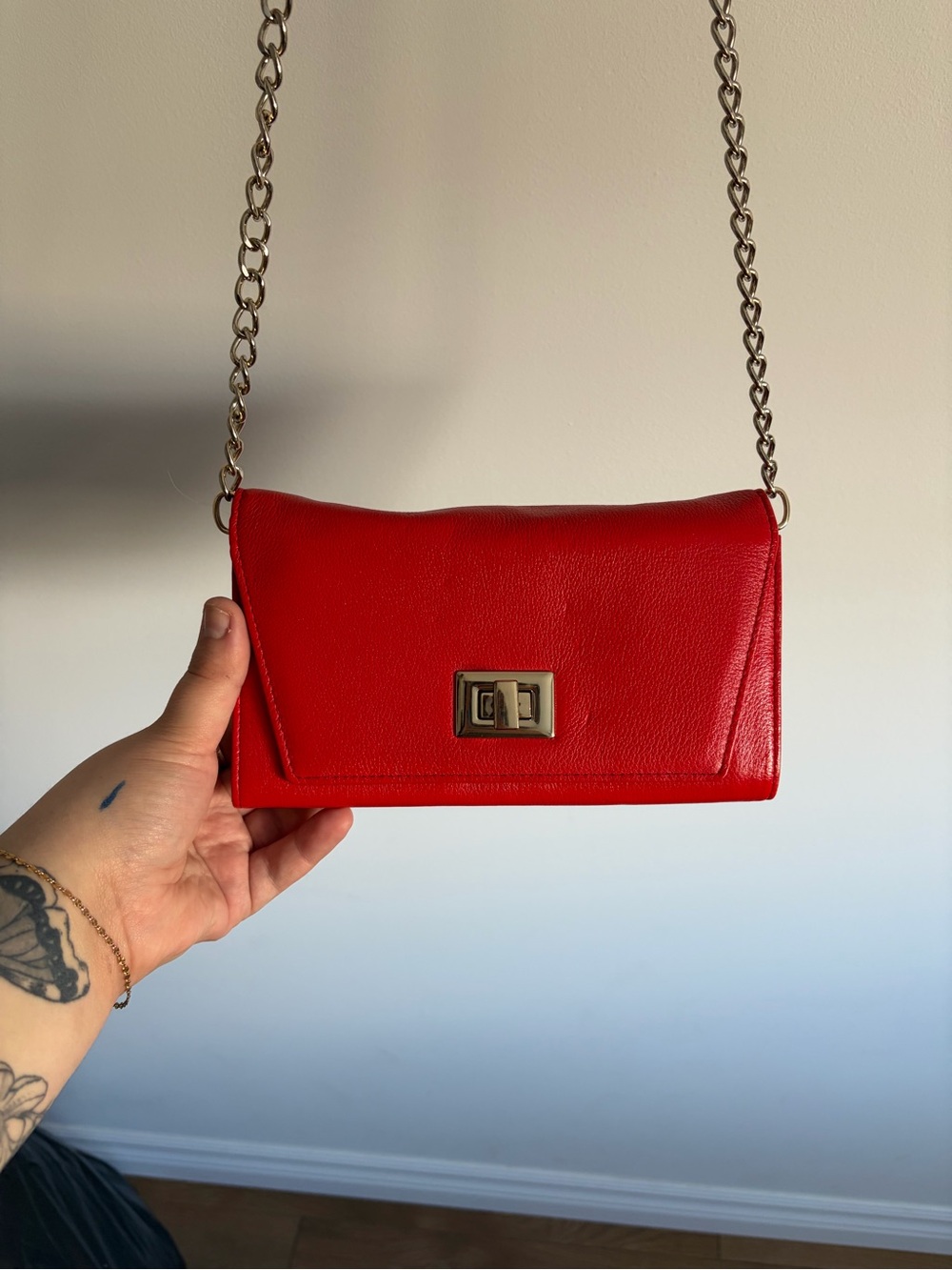 Danier Genuine Leather Red Crossbody | Chain Strap | Statement Bag